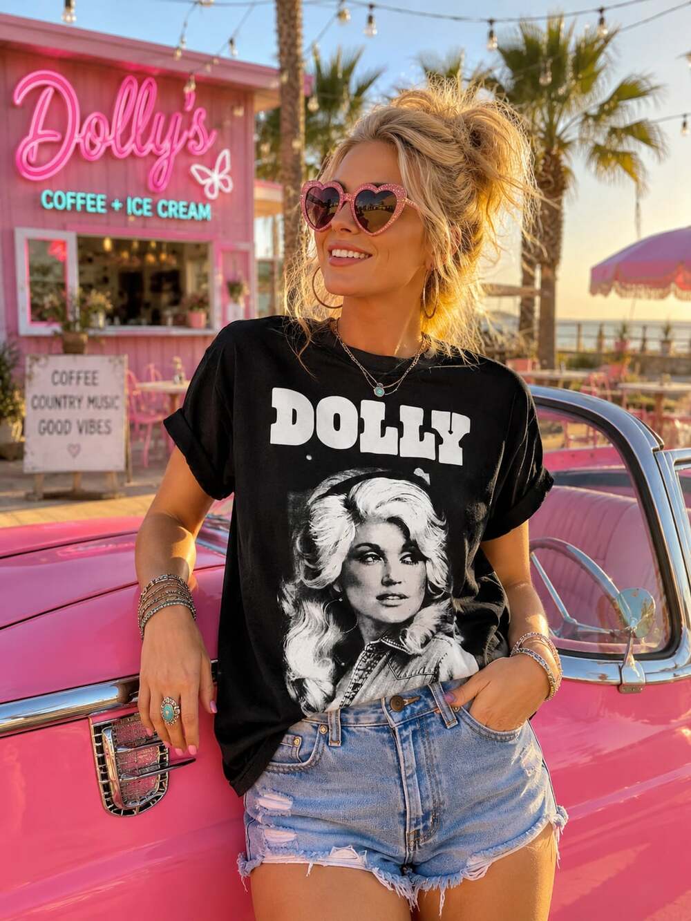 Dolly Parton Vintage Medium Black and White Portrait T-Shirt